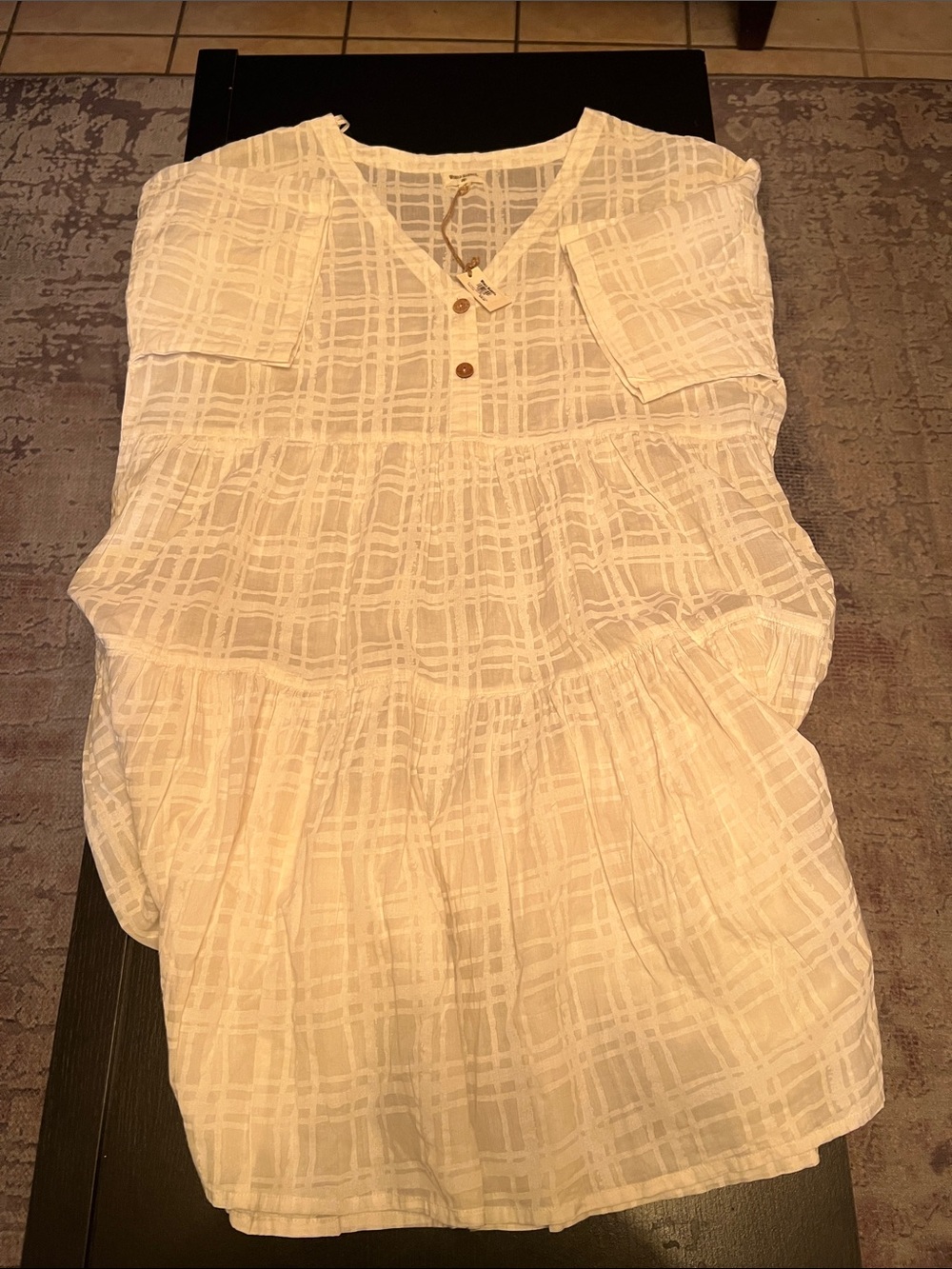 Cost Plus World Market Cream Gauze Button V-Neck Tunic